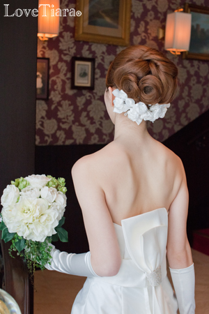 ヘッドドレス【ホワイトローズ】髪飾り・花冠 ボンネ セール
