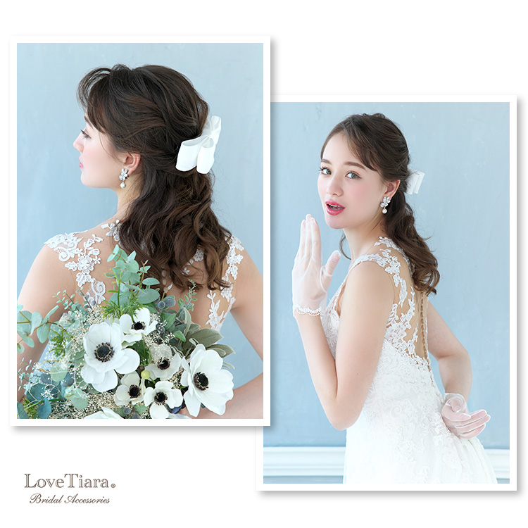 ハーフアップヘアとリボンヘッドどれで合わせた女性のイメージ